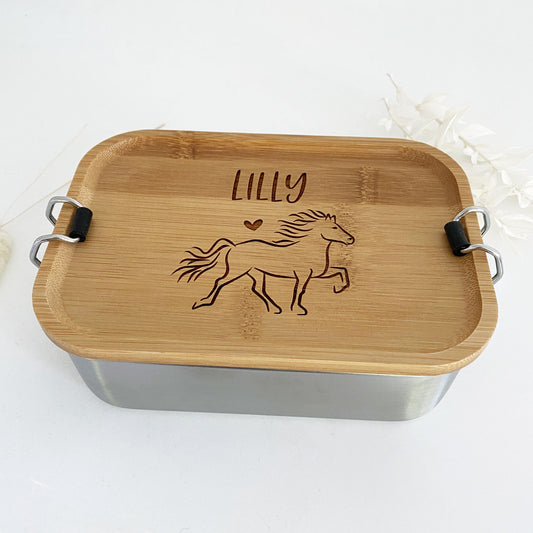 Einzelstück: Lunchbox Islandpferd "LILLY" mit Bambusdeckel | Design: Isländer | personalisiert | Brotdose, Geschenk