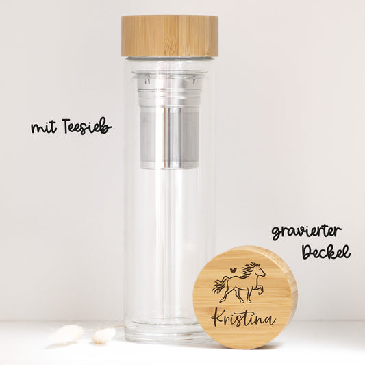 Glasflasche mit Teesieb "Isländer + Wunschwort" | personalisiert | Geschenk, Geschenkidee