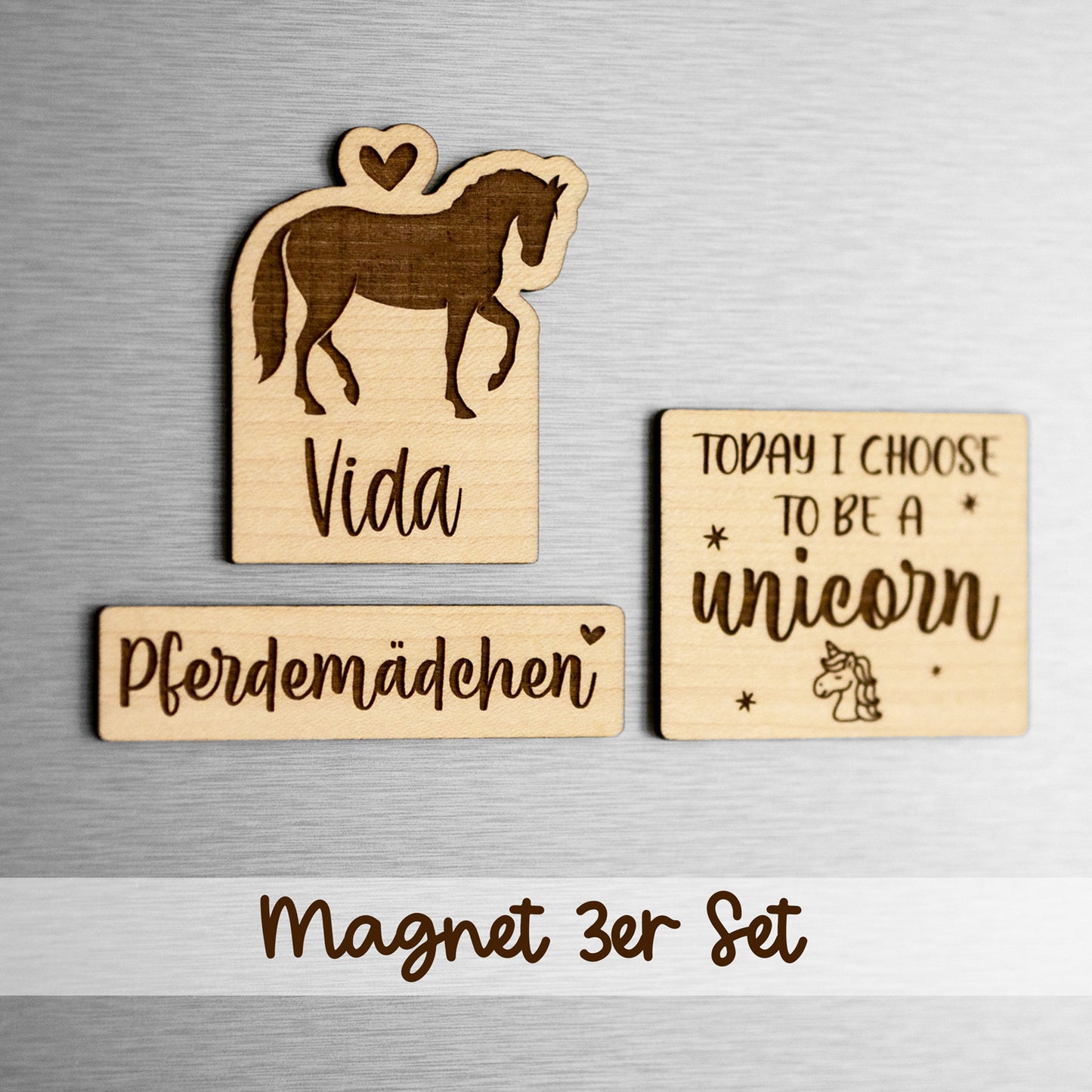 3er SET Magneten "Pferd" mit Wunschtext | Design: Isländer | personalisiert | Kühlschrank-Magnet