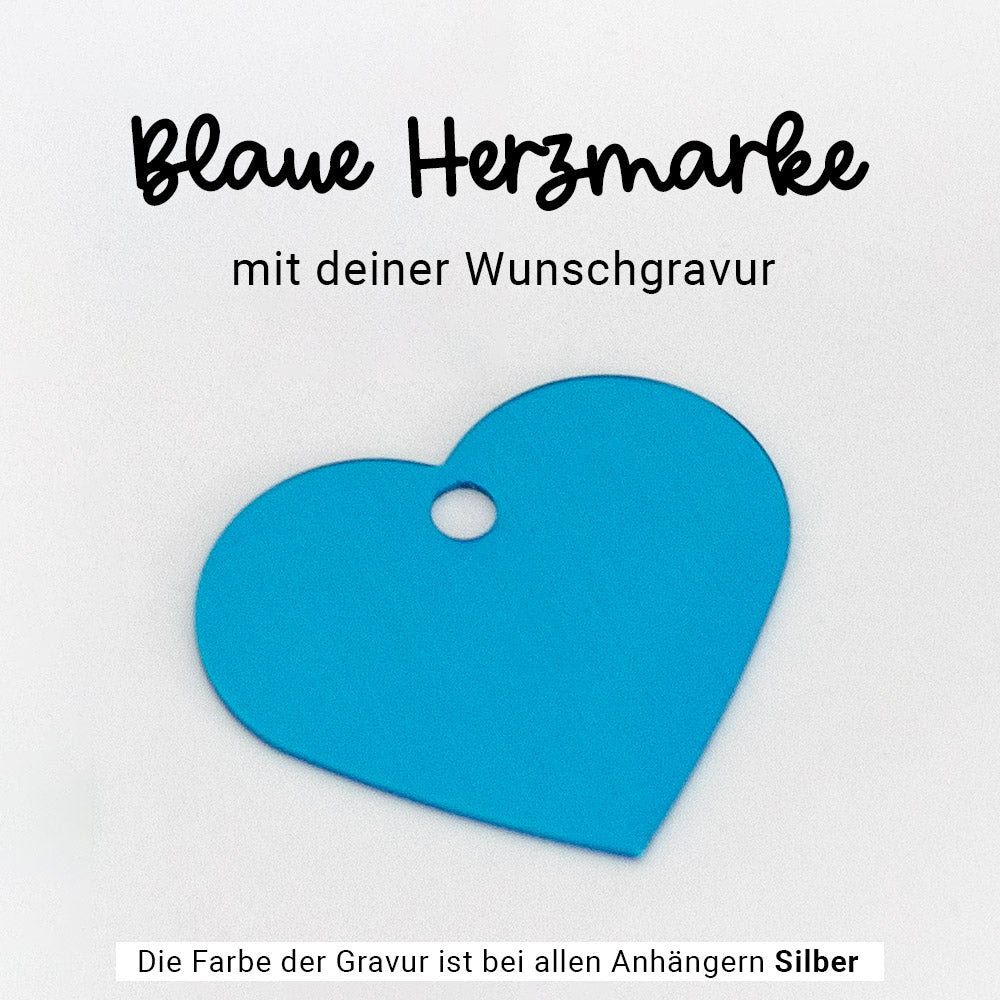 Blaue Marke Anhänger Herz "Wunschwort + Symbol" | personalisiert | Geschenk, Geschenkidee, Glücksbringer