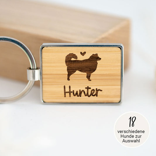 Schlüsselanhänger Bambus "Hunde-Silhouette + Wunschwort" | personalisiert | Geschenkidee