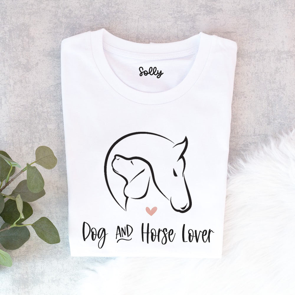 T-Shirt "Hund & Pferd mit Wunschtext" für Damen | personalisiert | Geschenk, Geschenkidee, Pferde, Hunde